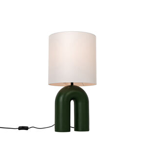 Stolná lampa zelená s bielym ľanovým tienidlom - Lotti
