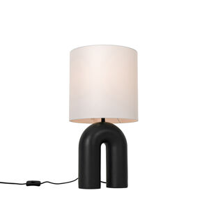 Čierna stolná lampa s bielym ľanovým tienidlom - Lotti