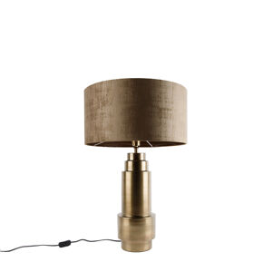 Art Deco stolná lampa bronzová s tienidlom z velúru hnedá 50 cm - Bruut