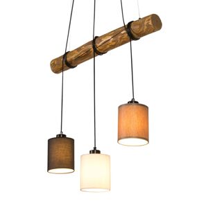 Závesná lampa Sachiko, drevený trám, 3 tienidlá