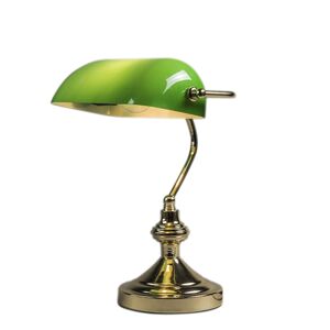 Klasická stolná lampa/lampa notára mosadz s zeleným sklom - Banker