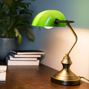 Klasická stolná lampa/notárska lampa bronzová so zeleným sklom - Banker