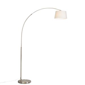 Moderná oblúková stojaca lampa oceľ s bielym látkovým tienidlom - Arc Basic