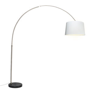 Oceľová oblúková lampa s bielym textilným tienidlom 45 cm - XXL