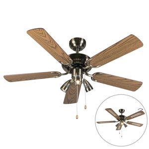 Bronzový stropný ventilátor s drevom 110 cm 3-svetlá s ťahovým spínačom - Mistral