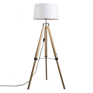 Stojaca lampa prírodná s bielym ľanovým tienidlom 45 cm - Tripod