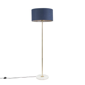 Stojaca lampa mosadz s modrým tienidlom 50 cm - Kaso