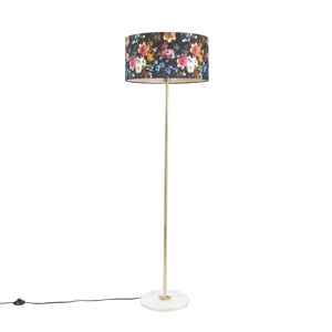 Mosadzná podlahová lampa s odtieňom flóry 50 cm - Kaso