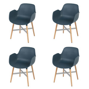 Jedálenská stolička plastová s drevenou tmavo modrou súpravou 4 kusov - Codo