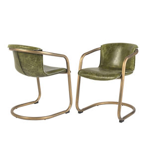 Sada 2 vintage jedálenských stoličiek zo zvetranej olivovozelenej kože - Banna