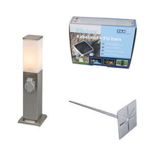 Vonkajšia oceľová lampa vrátane zásuvky IP44 - Malios so zemným hrotom a káblovou prírubou