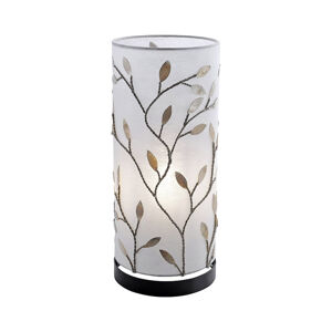 Vidiecka stolná lampa s krémovým tienidlom a kovovými listami v hrdzavohnedej farbe - Fleur