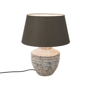 Vidiecka okrúhla keramická stolová lampa šedá so šedo-hnedým odtieňom - Tamara