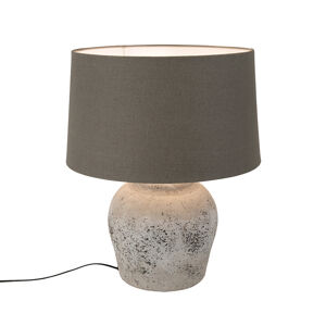 Vidiecka okrúhla keramická stolová lampa šedá s hnedým odtieňom - Tamara