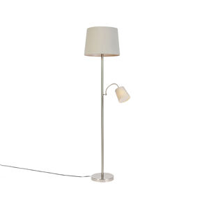 Klasická stojaca lampa oceľ s šedou kapotou a lampou na čítanie - Retro
