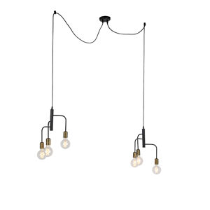 Moderná závesná lampa čierna so zlatým príslušenstvom 2 x 3 svetlá - Facile