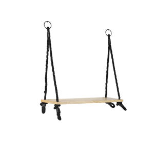 Priemyselný nástenný stojan s 1 drevenou poličkou a čiernym lanom - Swing