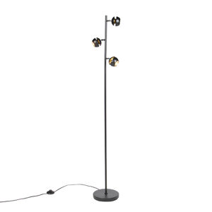 Moderná stojaca lampa 3-svetlá čierna so zlatým vnútrom - Buell Deluxe
