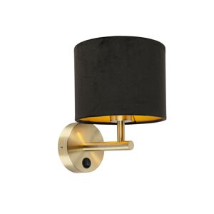 Klasická nástenná lampa zlatá s čiernym zamatovým tienidlom - Combi