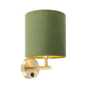 Elegantná nástenná lampa zlatá so zeleným zamatovým tienidlom - Matt