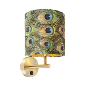 Vintage nástenná lampa zlatá s tienidlom z velúru 20/20/20 Peacock - Combi
