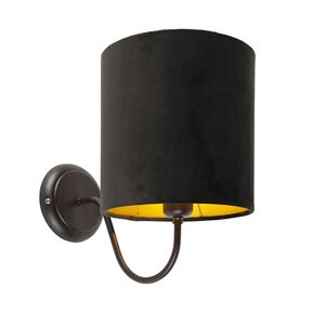 Klasická nástenná lampa hnedá s čiernym zamatovým odtieňom - matná