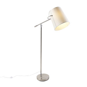 Moderná stojaca lampa z ocele s bielym tienidlom - Meral