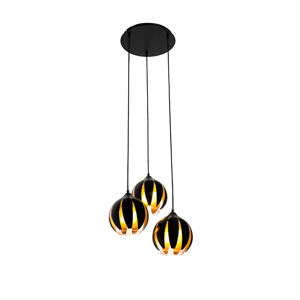 Dizajnové závesné svietidlo čierne so zlatými 3-svetlami - Melone