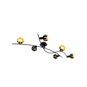 Dizajnové stropné svietidlo čierne so zlatými 6-svetlami - Melone