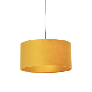 Čierna závesná lampa s velúrovým odtieňom žltá so zlatom 50 cm - Combi