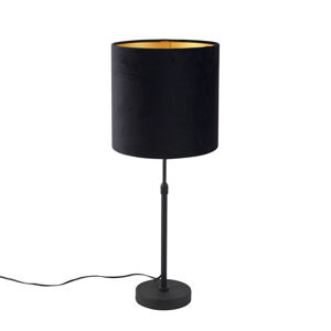 Stolná lampa čierna s čiernym zamatovým tienidlom so zlatom 25 cm - Parte