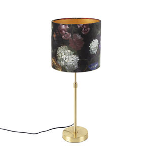 Stolná lampa zlatá/mosadzná s tienidlom z velúru s kvetmi 25 cm - Parte