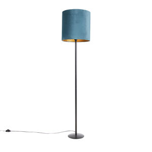 Stojacia lampa čierny zamatový odtieň modrá so zlatou 40 cm - Simplo