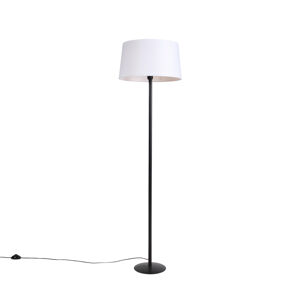 Čierna stojaca lampa s ľanovým tienidlom biela 45 cm - Simplo