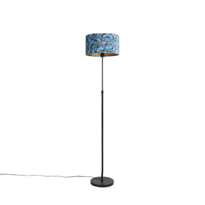Stojaca lampa čierna s tienidlom z zamatu s motívom motýľov 35 cm - Parte