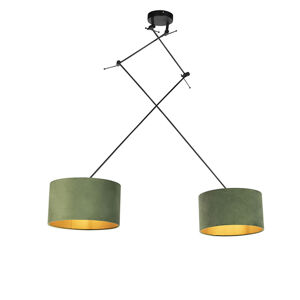 Závesná lampa so zamatovými odtieňmi zelenej so zlatou 35 cm - Blitz II čierna