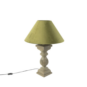Vidiecka stolná lampa s velúrovým tienidlom machovo zelená 50 cm - yzop