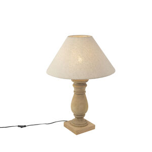 Rustikálna stolná lampa s béžovým ľanovým tienidlom 50 cm - Catnip