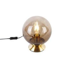 Stolná lampa v štýle art deco mosadz s dymovým sklom - Pallon