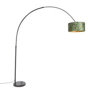 Botanická oblúková lampa s čiernym zamatovým tienidlom s motívom páv 50 cm - XXL