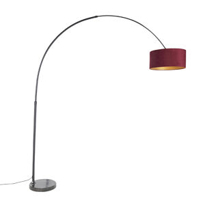 Oblúková lampa čierna zamatový tienidlo červená so zlatom 50 cm - XXL