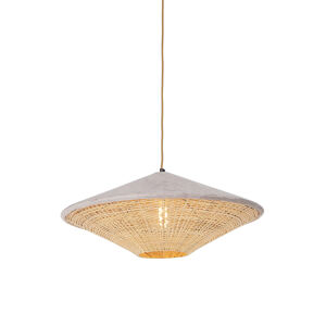 Vidiecka závesná lampa béžový zamat s tŕstím 60 cm - kudrlinka Frills
