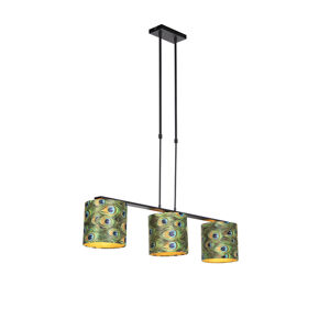 Závesná lampa s velúrovými odtieňmi páv so zlatom 20cm - Combi 3 Deluxe