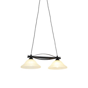 Klasická závesná lampa hnedá s béžovým sklom 2-svetlá - Pirata