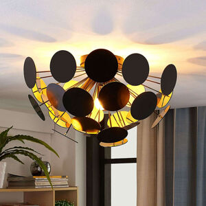 Dizajnové stropné svietidlo čierne so zlatom 40 cm 3-svetlé - Cerchio
