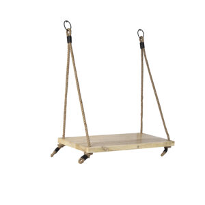 Priemyselný nástenný stojan s 1 drevenou poličkou a prírodným lanom - Swing